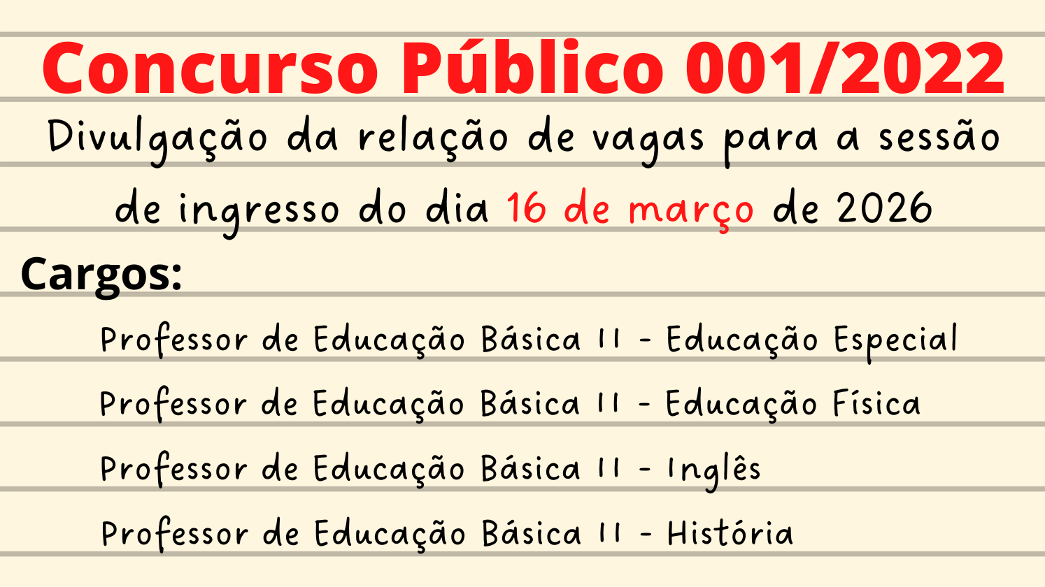 Imagem notícia Relação de Vagas para INGRESSO
